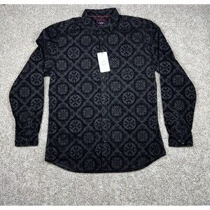 Six Lincoln New York Shirt Mens XL Black Medallion Print Button Front NWT